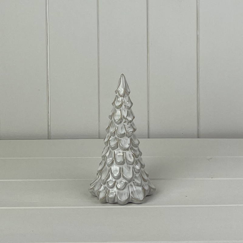 Small Off White Ceramic Layered Tree Ornament detail page